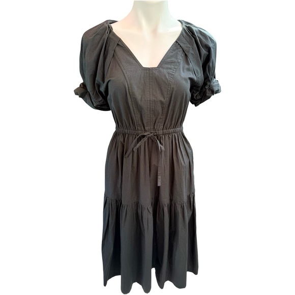 WKND Dresses & Skirts - Drawstring Tiered Midi Dress in Charcoal Gray